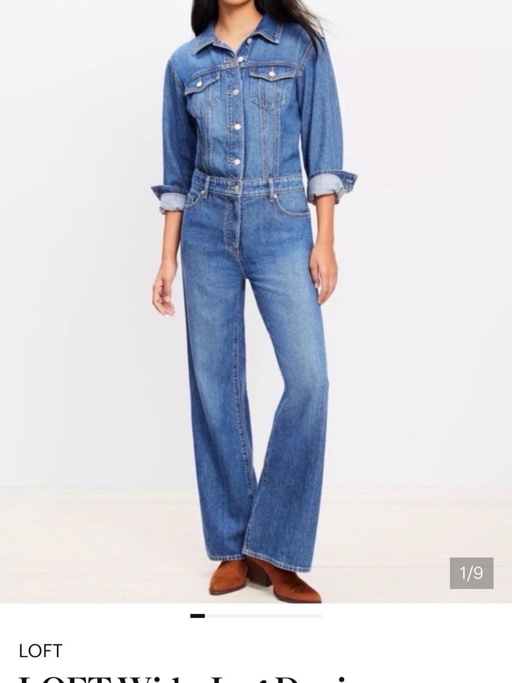 LOFT Women's Blue Wide-Leg Denim Jumpsuit